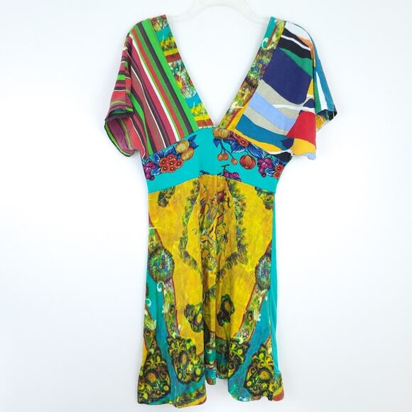 Desigual Dress Medium A-line Colorful Mixed Pattern, Short Sleeve, Resortweard - Picture 1 of 7